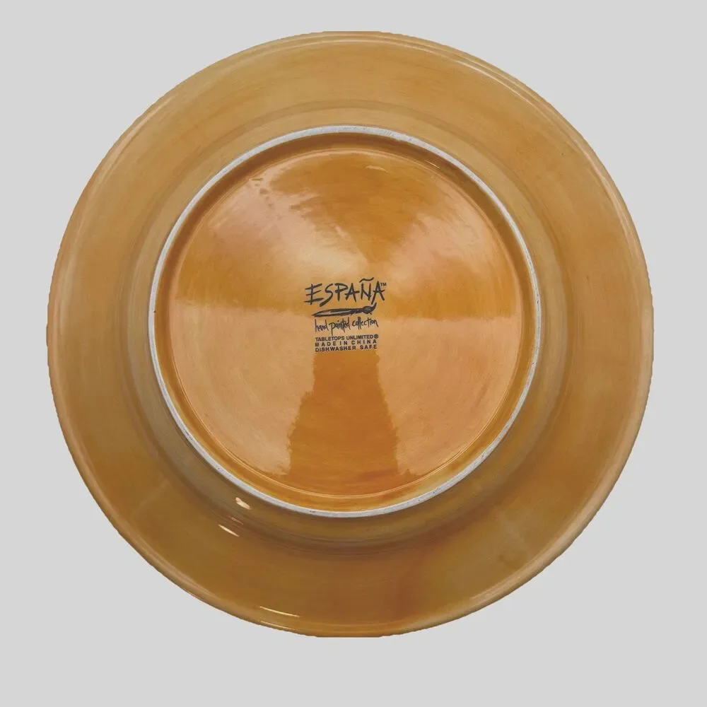 España Hand Painted Pasta‎ Bowls Set 4 Large 13” Orange Rustic Tabletops Unlimit